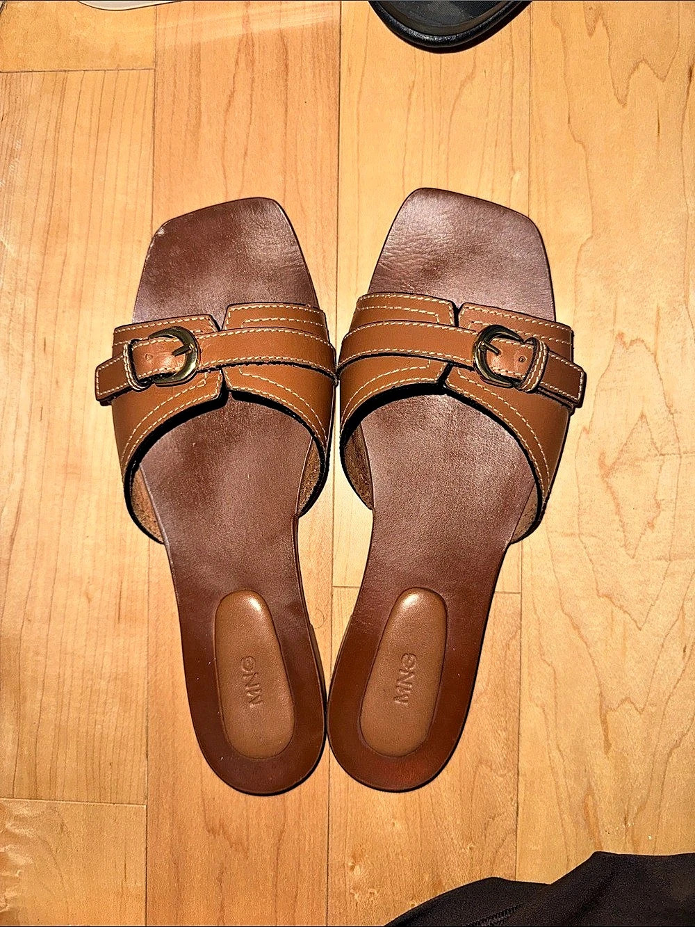 MANGO Brown Buckle Slide Sandals